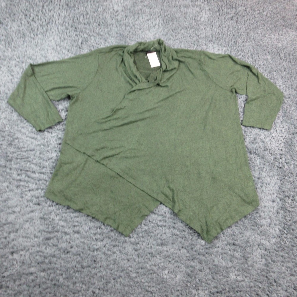 Bobeau Tunic Top Womens 3X Plus Green Cowl Neck 3/4 Sleeve Open Frnt Stretch NWT